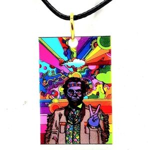 Abstract Art Abraham Lincoln Trippy Hippy Festival Rave Peace Love Necklace